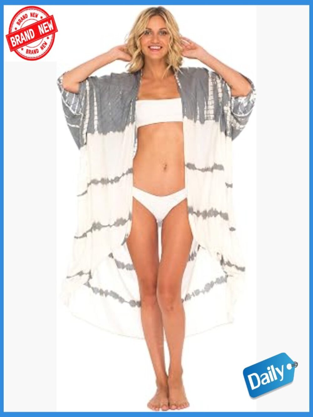 Plus Size Kimono Cardigan Open Front Beach Cover Up Short Sleeves
